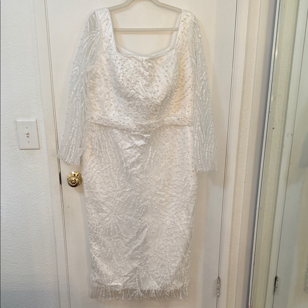 Elegant White Beaded Dress Square Neckline